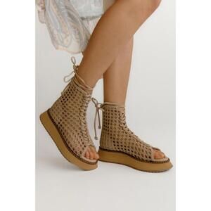 Free People Luca Lace Up Suede Boho Women's Sandals Tan Size 6‎ New Gladiator